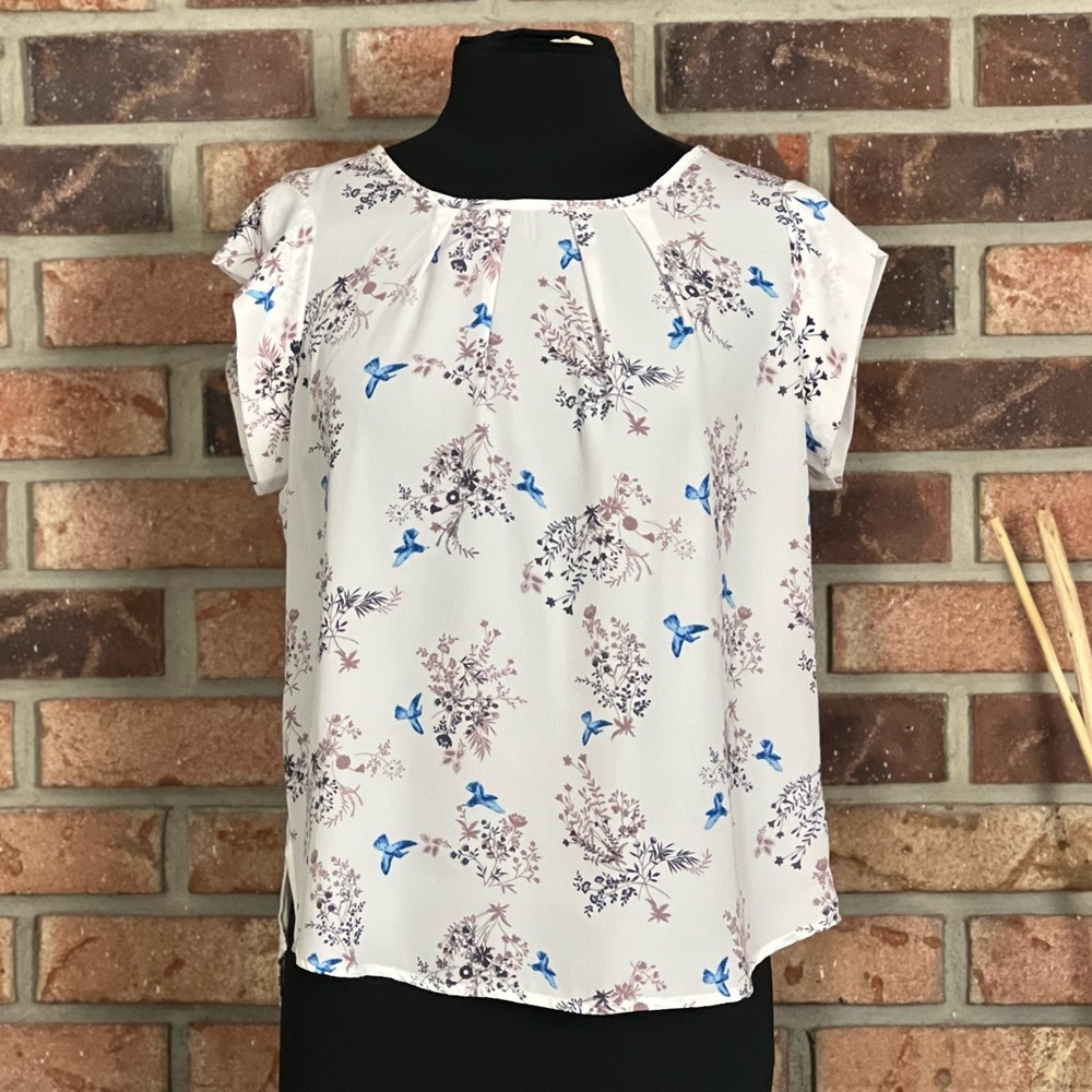 Crescent & Willough Bird Print Blouse